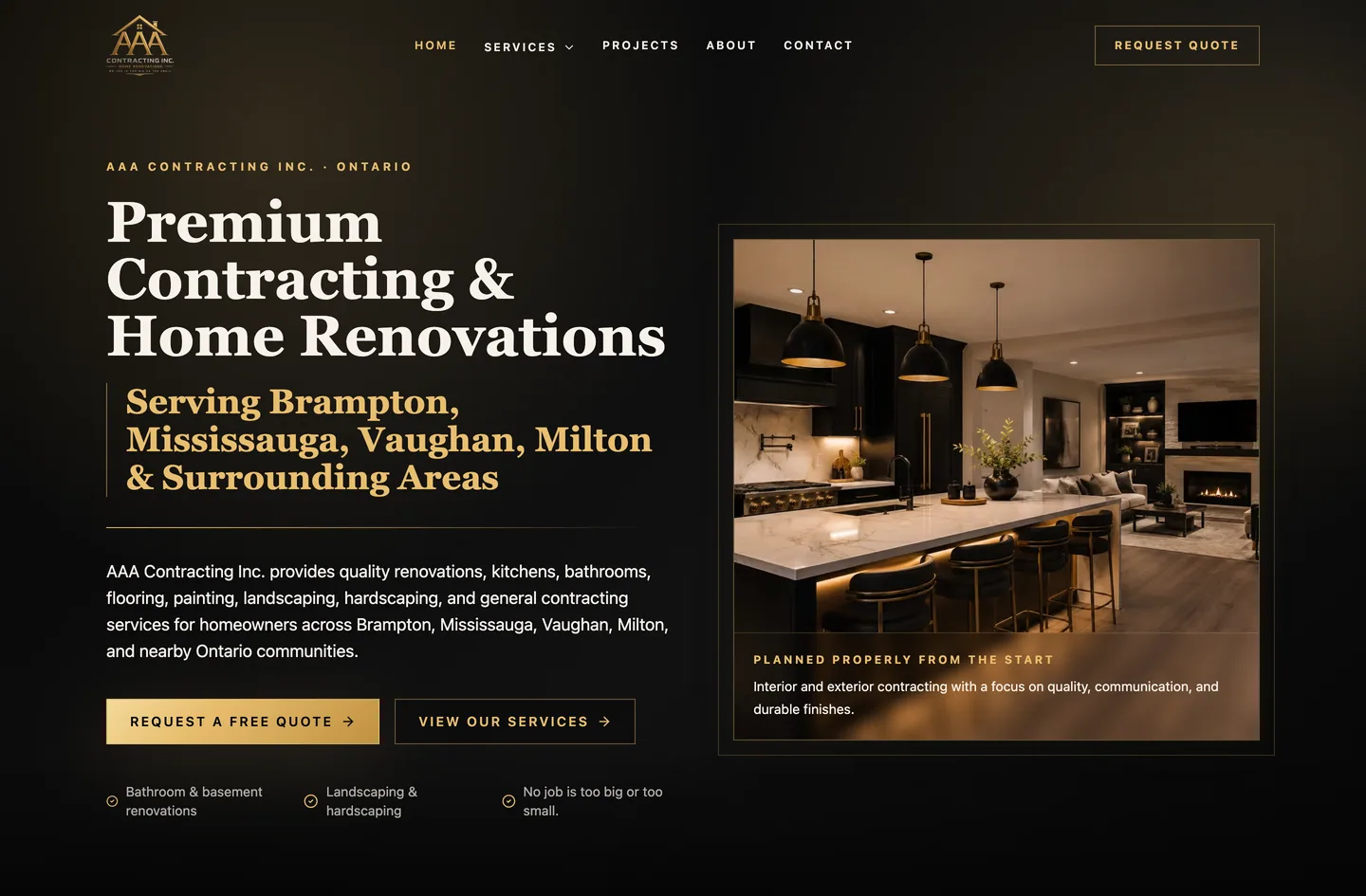 Desktop preview of the AAA Contracting Inc. renovation and general contracting concept build