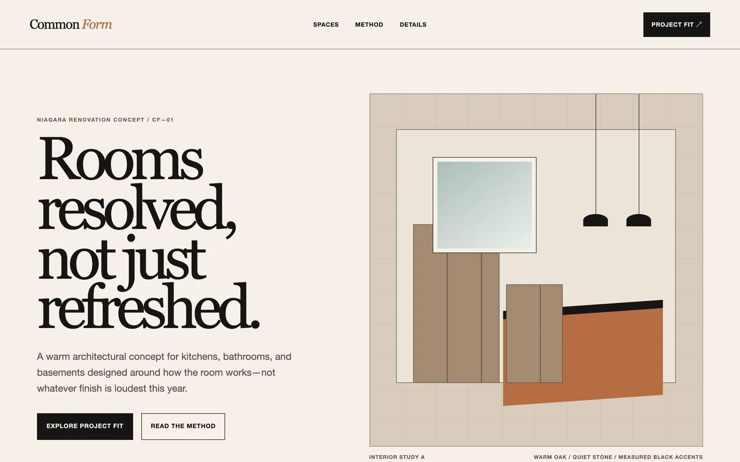 Desktop home page of the Common Form residential renovation concept build